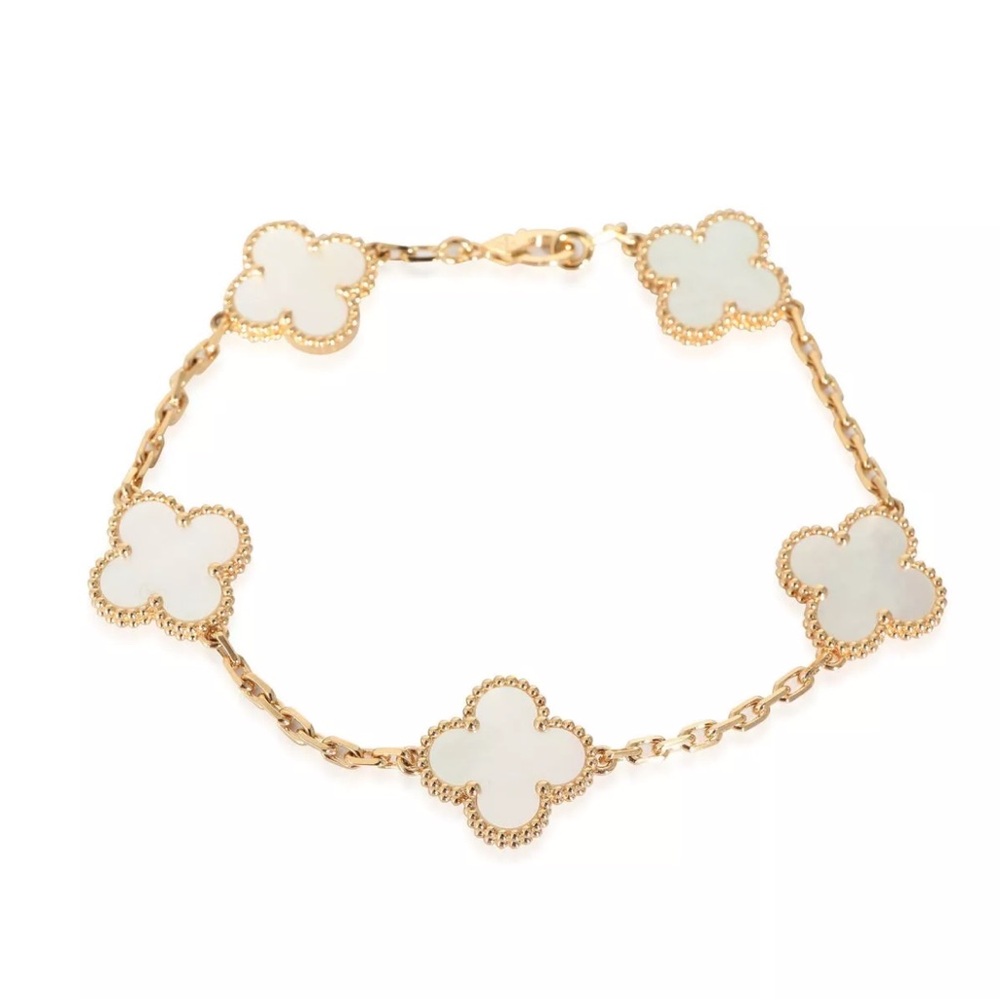 Van Cleef & Arpels Gold and White Alhambra Bracelet
